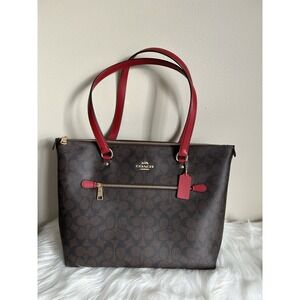 COACH Signature Gallery Tote Brown Red Monogram Canvas Leather Bag 79609 NEW